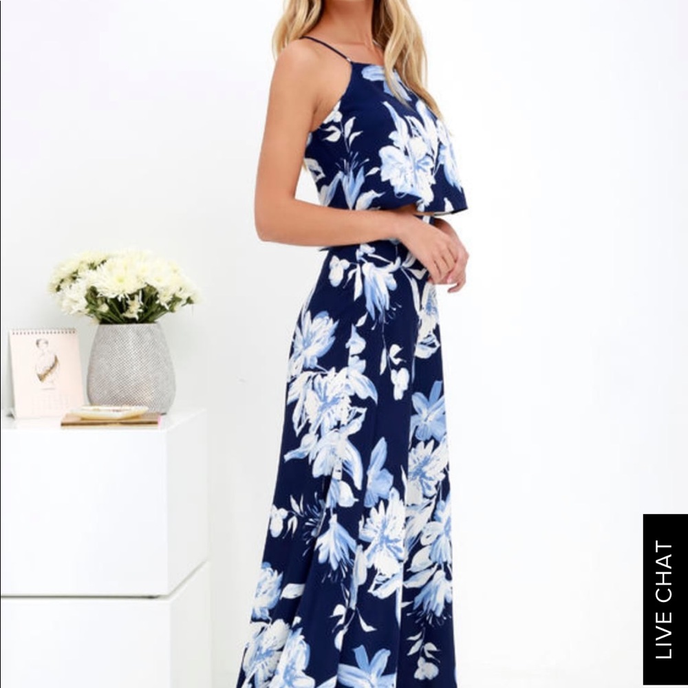 Two piece set- navy floral dress